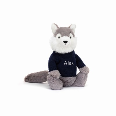 Jellycat Bashful Wolf with Navy Jumper | BA1042876